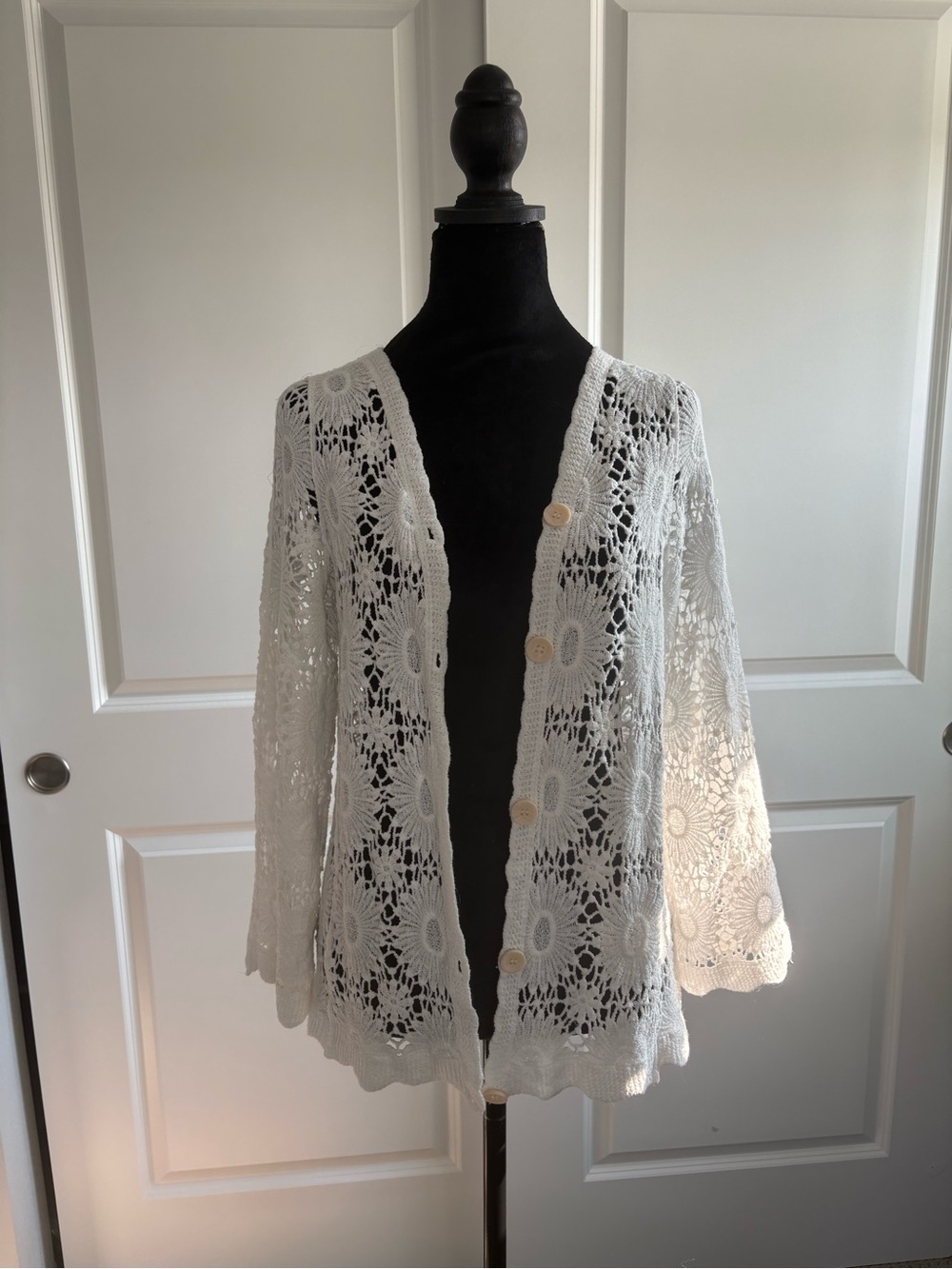 White Crochet Button-Front Women's Cardigan